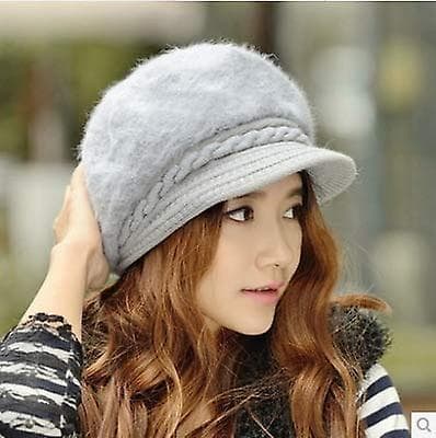 Dame Jenter Spiss Lue Hatt Visir Beret Vinter Termisk Baker Grey