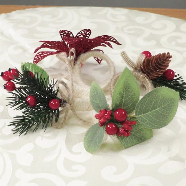 Christmas Pine Needle Servett Ring för julhelgen Middagar Party Supplies pine cones