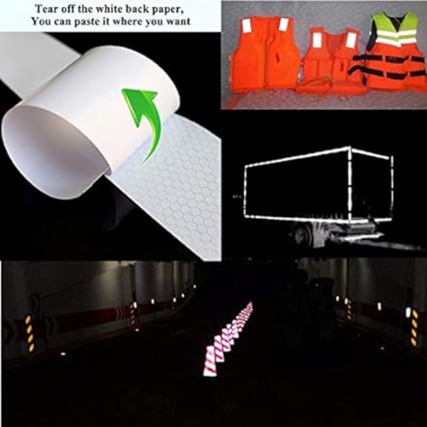 Varningsetikett reflextejp, 2 stycken 5cm × 3 meter reflextejp självhäftande papper bilsläp cykelhjälm hög synlighet - vit och röd
