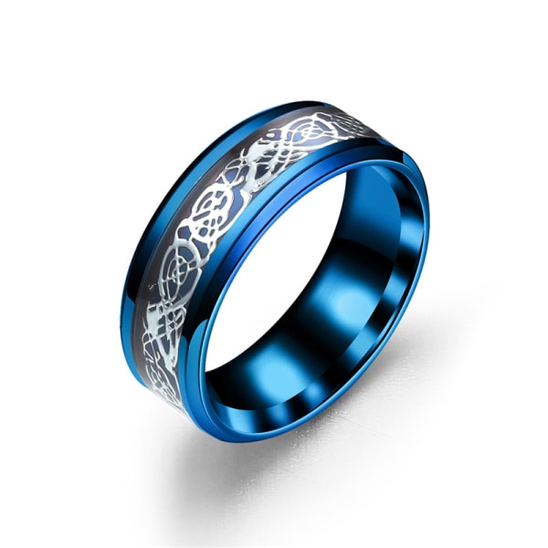 En nr 9 blå silverplatta på en blå bakgrund Personifiera Tvåfärgad Celtic Knot Dragon Kolfiberinlägg Par Silver Guld Toner Titan Bröllop B