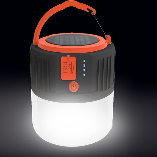 Solcellscampinglampa - USB-laddningsbar LED-campinglykta Säkerhetslampa för trädgård Vattentät, för nattfiske, jakt, läger svart