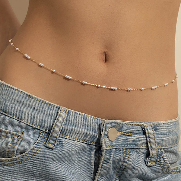 Pärl Belly Kroppskedjor Guld Midjekedja Strand Bikini Mode Kroppssmycken Accessoarer för Kvinnor och Flickor