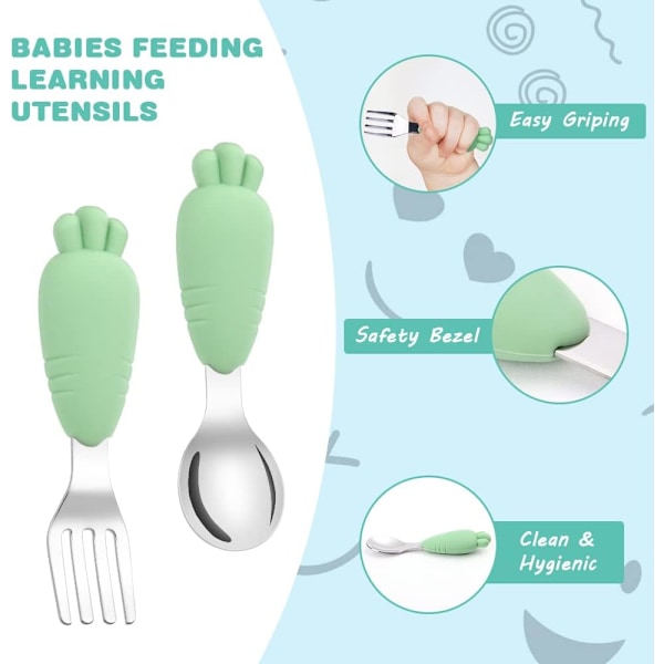 Baby Gaffel Sked Set, 4 st Barn Gaffel och Sked Lätt Grepp Rostfritt Stål för Småbarn Perfekta Lärande Bestick
