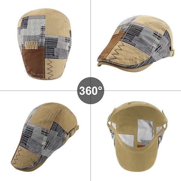 Herr Vintage Flat PU Läderhatt, Justerbar, Höst/Vinter, Etnisk Anka Tunga Hatt, Beige