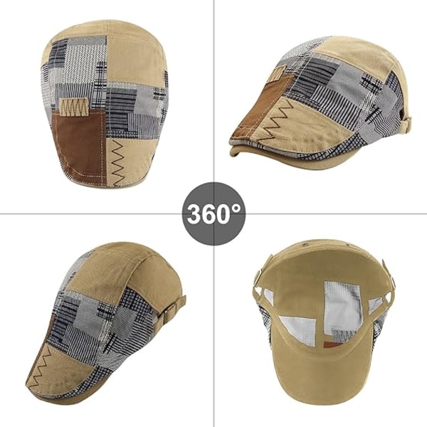 Herre Vintage Flat PU Lær Hatt, Justerbar, Høst/Vinter, Etnisk Andetungehatt, Beige