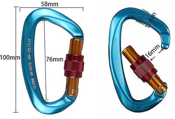 25kN Bergsklättring Karbinhake D-form Säkerhetsskruvlås Flygplansaluminium Red