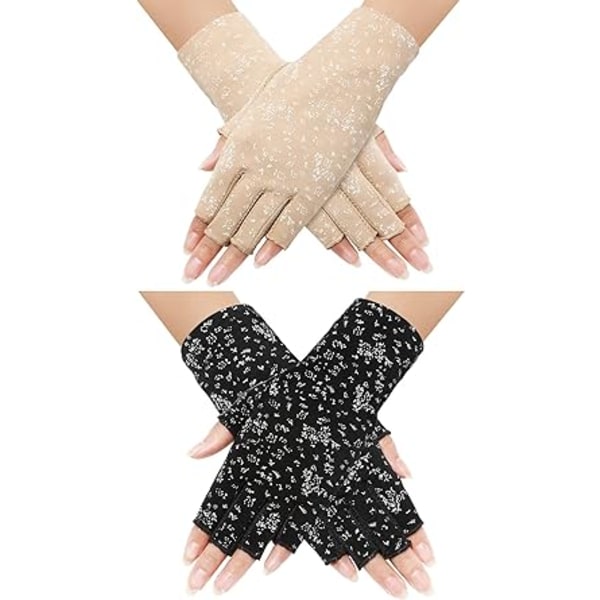 2 par （svart, kaki） solskyddshandskar, fingerlösa handskar för kvinnor, halkfria sommarhandskar UV-skydd körhandskar