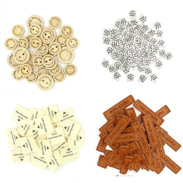 100 stk. Lærmerke Treknapp Klesmerke Pynt Strikk DIY Tilbehør 3sizes wooden buckle