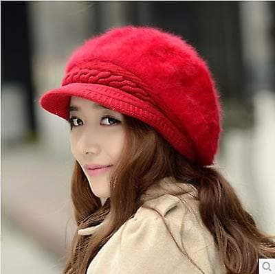 Dame Jenter Spiss Lue Hatt Visir Beret Vinter Termisk Baker Red