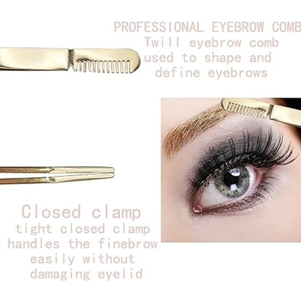 (Guld med ögonbrynskam)Ögonfransapplikatorverktyg Ögonfransförlängning Pincett Remover Clip Pincett Nipper