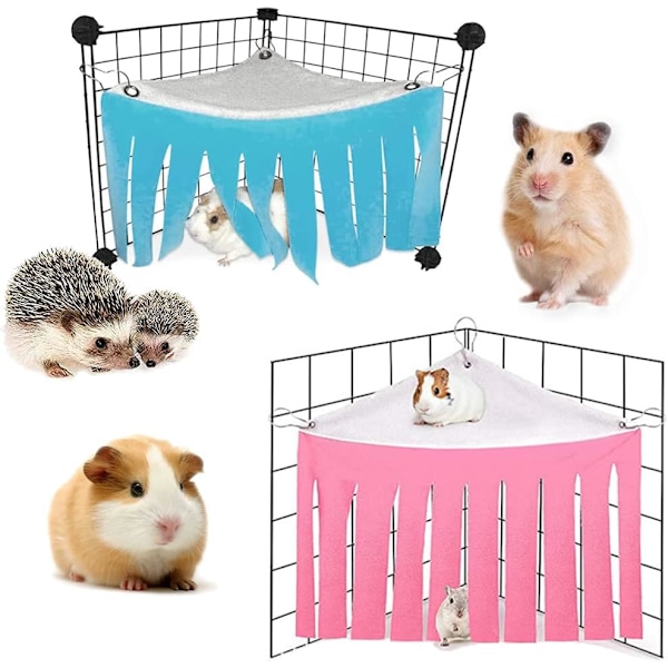 2-pakning Hamstertelt, rosa og blått hjørnegjemmested for små dyr, lite dyregjemmested for marsvin, pinnsvin, rotter og ekorn