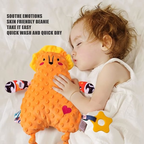 Baby (orange lejon) | Sensoriska leksaker för bebisar 0 3 6 12 månader, Baby Sleep Safe Leksaker med bitringar, Elephant Baby Filt med etikett, Sof