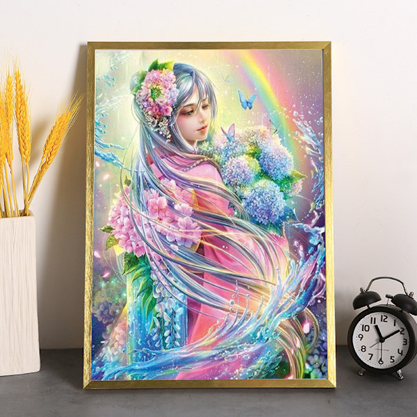 5D Timanttimaalaussetti - Sateenkaarityttö 30*40cm (kehys ei sisälly), timanttikirjonta, timanttikoristelu - DIY - manga piirustus, maalaa numeroilla, ide