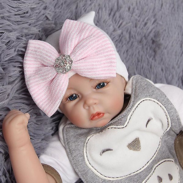 Baby Girl Pojke Randig Cap Spädbarn Pannband Nyfödda mössor White Pink