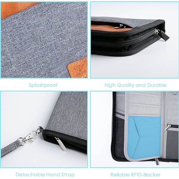 Reseplånbok (Grå), Familjepasshållare, Resedokumentorganisatör, Tåligt passfodral med RFID-blockering, Män, Kvinnor, Grå