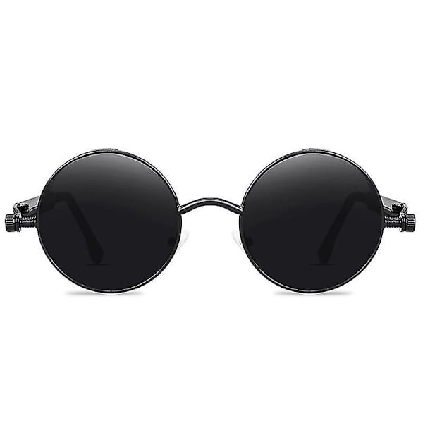 Steampunk-aurinkolasit, vintage, retro, miehille ja naisille, pyöreät cyberpunk-lasit Black Frame Grey Lenses