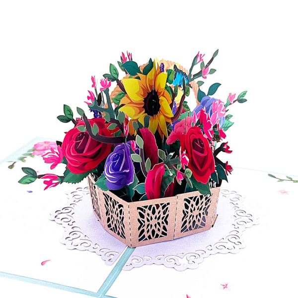 Rose korg popup-kort, handgjort blomma gratulationskort, 3D mors dag födelsedagskort, årsdag, saknar dig, tackkort, mors dag födelsedag gi