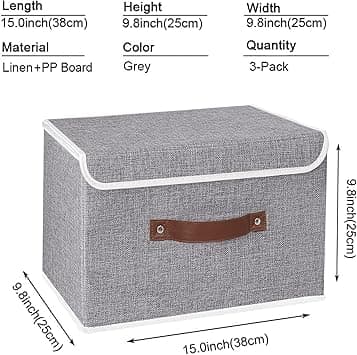 38x25x25cm,Grå Set med 1 förvaringslåda,Fällbar med lock,för handdukar,böcker,leksaker,kläder och mer,