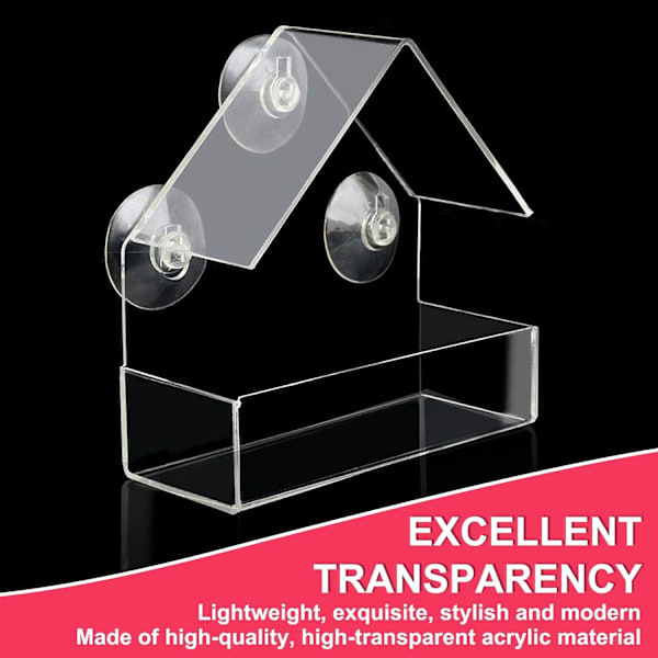 Transparent akrylfoderautomat, 3 stærke sugekopper, 15 x 15 x 6 cm Vildfuglefoderautomat.