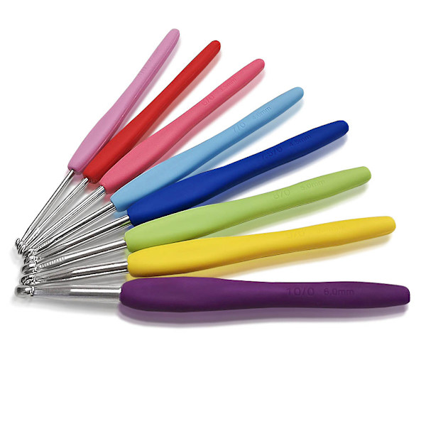 8 st aluminium virknålsset, stickningsnålsats, ergonomisk virknål, mjukt handtag, virknålar med fodral