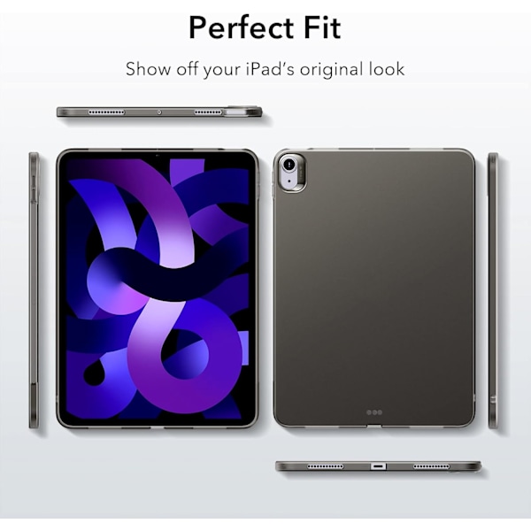 Frostet Svart Bakdeksel Kompatibelt med iPad Air 5. generasjon 2022 og iPad Air 4. generasjon 2020, Transparent Bakside, Støtte for Pencil 2