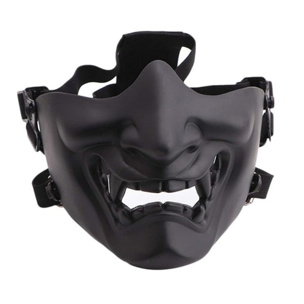 Ett stycke svart Airsoft halvansiktsmasker, Evil Demon Monster Kabuki Samurai Hannya Oni Halvansiktsskyddsmasker Maskeradboll, Fest, Halloween, Cs