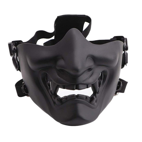 Svart Airsoft Halvmask i ett stycke, Ond Demon Monster Kabuki Samurai Hannya Oni Halvansikts Skyddsmasker Maskeradbal, Fest, Halloween, Cs
