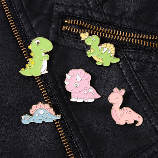 5 bedårande dinosauriebroscher, jackor, kragar, märken, klädväskor, accessoarer, damer, flickor, pojkar
