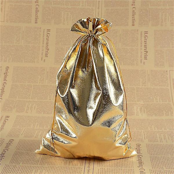 100 stk. Guld Sølv Organza Pose Smykkeemballage Pose Bryllupsfest Gavepose Slikposer Snøre Gaveposer Gold 7x9cm
