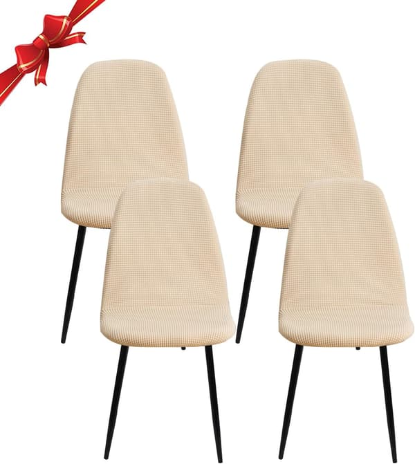 Set om 4, Stretch Scandinavian matstolsöverdrag, Jacquard Universal elastiskt stolsöverdrag för heminredning, Beige