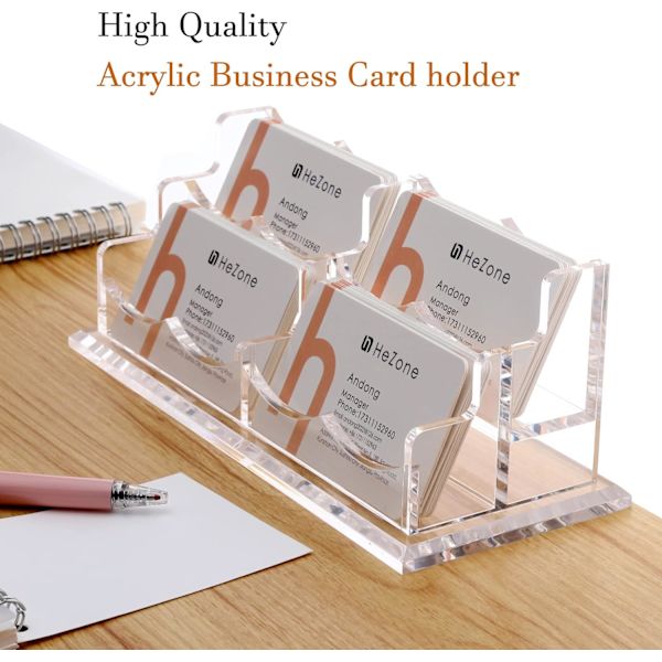 (4 Grid-H) Visitkort Holder Display til Skrivebord, Kort Organizer Etui til Kvinder og Mænd 4 Slot 2 Lag, Klar Akryl Visitkort Stand Rack med 1 P