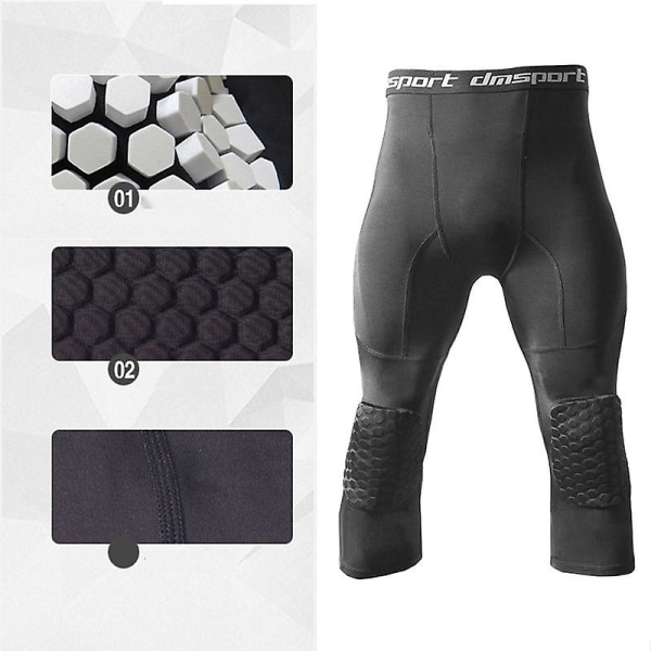 Basketleggings med knäskydd för män 3/4 kompressionsbyxor sportbyxor multifunktionella Black XXL