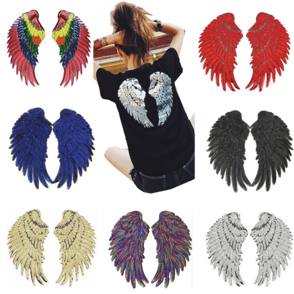 Angel Wings Paljettlapp (Blå) - Broderat Wing Sticker Jacka Jeans T-shirt Kläder Kamouflagekläder
