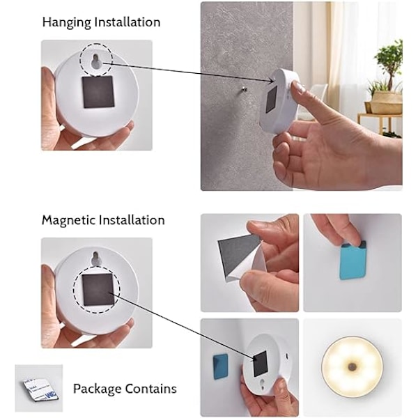 2-pack LED-nattlampor med rörelsesensor, USB-laddning, smart inomhusbelysning, justerbar ljusstyrka, varmt vitt ljus, lämplig för baby/barn/barn