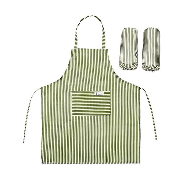 Vattentätt matlagningsförkläde med 2 ärmar & fickor Långt haklappsförkläde med justerbar axelrem Green