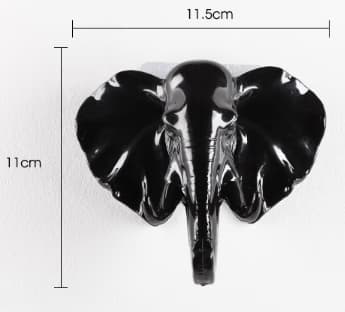 2 stk. Hvide dyreformede vægkroge, dyrenøglekrog, sort elefant, resinmateriale
