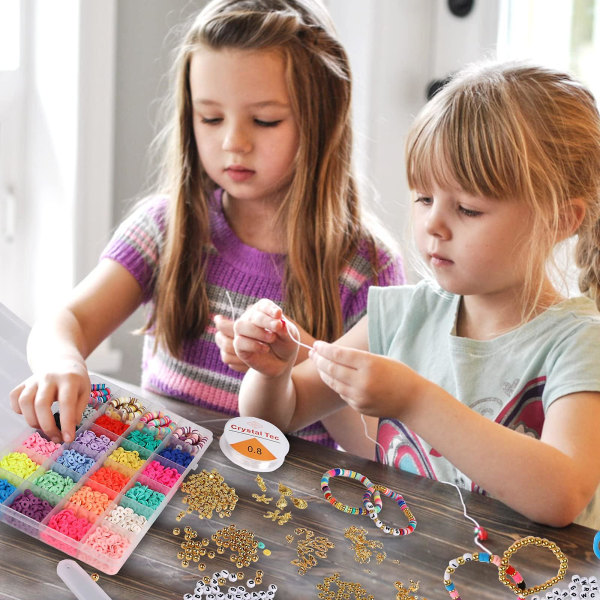 Lerpärlor för att tillverka armband, lera pärlor kit för att tillverka smycken för att göra själv-armband H