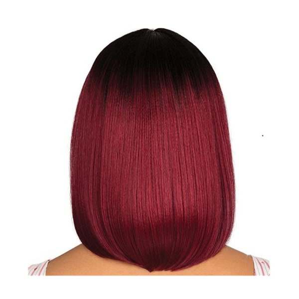 Fashion Idol Pannband Peruk Bob Damperuk (Black Gradient Burgundy), cirka 35 cm Snörslös främre Peruk Syntetiskt hår Värmebeständig fiber