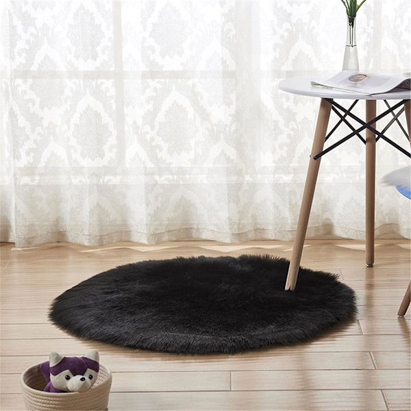 Pehmeä Lämmin Paksu Pörröinen Matto Pehmoinen Pyöreä Lattiamatto Pitkäkarvainen Tekoturkis Matto Black 45*45cm