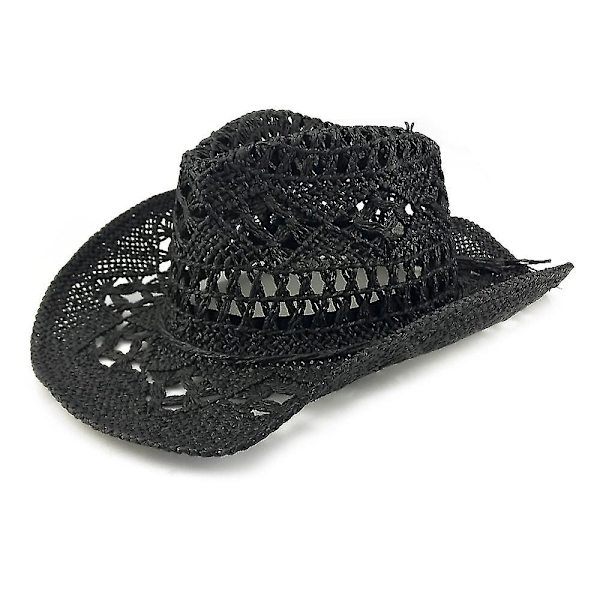 Udendørs Cowboyhatte til Mænd og Kvinder, Håndvævet Stråhat, Åndbar Black