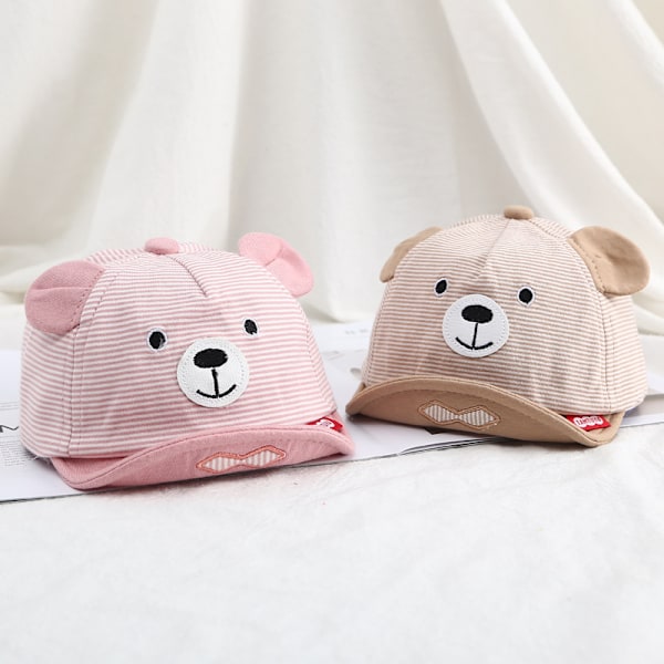 Söt björn babyhatt 3 - 15 månader (randig björn - saffran, hatt omkrets 40 - 48cm) vår sommar barn bomull hatt pojke flicka solhatt