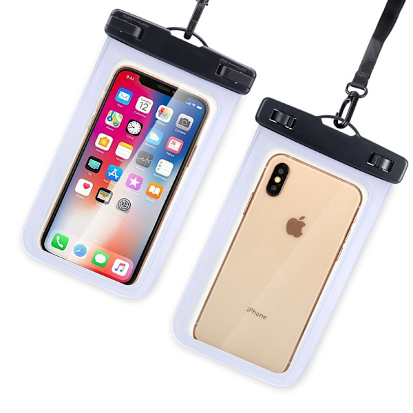 2 stk. Vandtæt Smartphone Pung (Hvid 21,5 x 10,5 cm), PVC Vandtæt Telefonpung, Vandtæt Smartphone Etui til iPhone 14 Plus 14 13 Pro Max 14 13 1