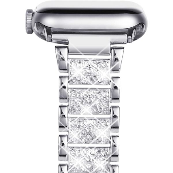 Glittrande silverrem kompatibel med Apple Watch-rem 42mm 44mm 45mm 49mm, lämplig för iwatch-serien 8/7/6/5/4/3/2/1/SE 2022/2020 glittrande cr