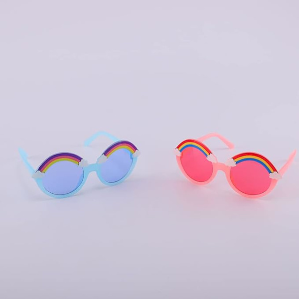 Børnesolbriller (pink og blåt sæt med to dele) Sommer pink regnbue børnesolbriller Drenge og piger UV-resistente solbriller