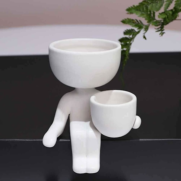 Humanoid Keramisk Blomkruka Växt Suckulenta Blomkrukor Kreativ Blomkruka white side