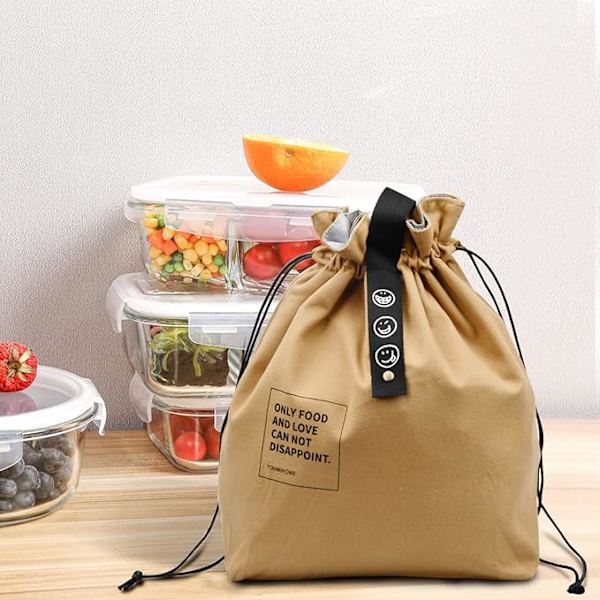 Eristetty lounaskassi (Khaki), puuvillainen lounaskassi 30*21cm, kannettava lounaskassi, kokoontaitettava kassi, uudelleenkäytettävä ostoskassi matkustamiseen, piknikille, retkeilyyn