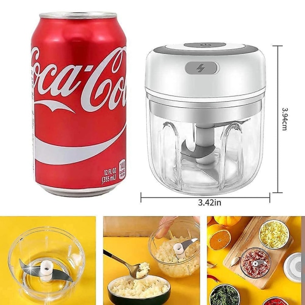 Elektrisk vitlökshackare USB-laddning Minihackare Elektrisk vitlökskross Mathackare 250 ml 2 koppar 2 blad Green