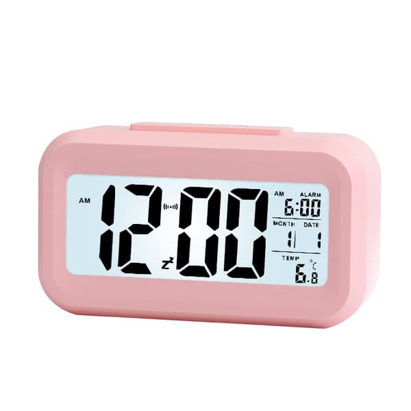 Pink Digital Vækkeur Ved Sengen, LED Display Ure med Justerbar Snooze 12/24 Timer, Temperatur, Dato, Timer, Lysstyring Bærbare Vækkeure til Seng