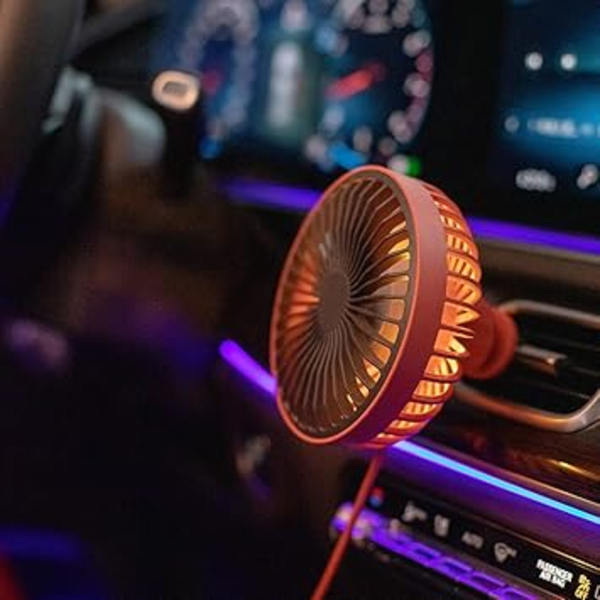 Mini USB-blæser, lille støjsvag 3-trins luftstrøm 360° roterende bil automatisk kraftig køleblæser til biler køretøjer SUV Sedan Gul