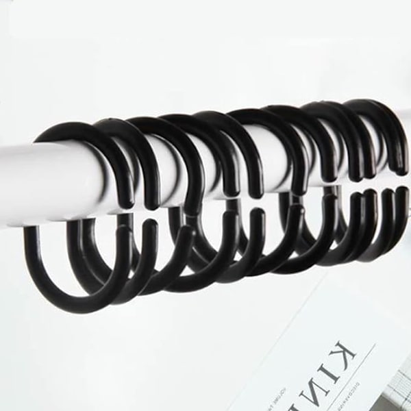 24 st svarta gardinringar, plast duschringar, C-formade duschdraperiringar badrumsdraperi hängande ringar